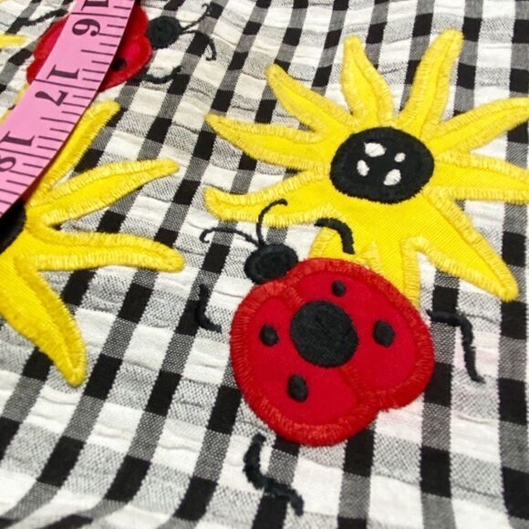 Women's Gingham Embroidered Ladybug and Sunflower Tote Bag Black, Red & White - Picture 3 of 8